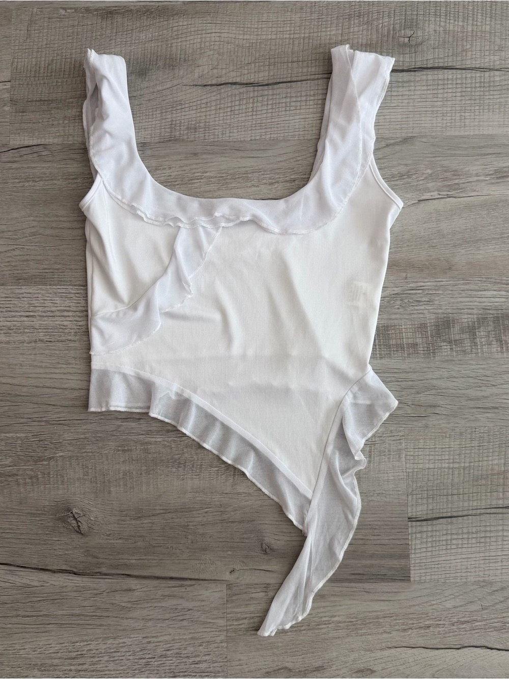 White Ruffle Asymmetric Women’s Top